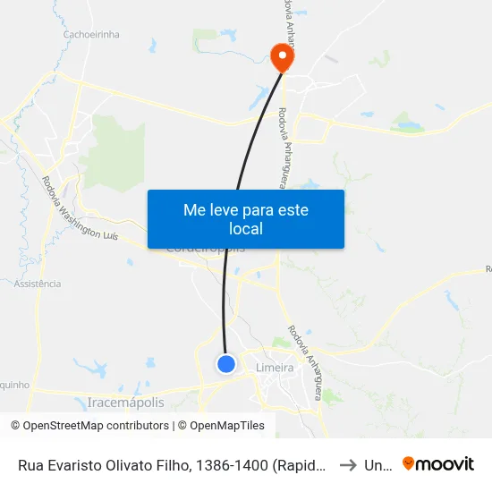 Rua Evaristo Olivato Filho, 1386-1400 (Rapidão) to Unar map