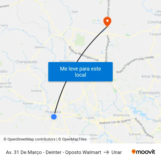 Av. 31 De Março - Deinter - Oposto Walmart to Unar map