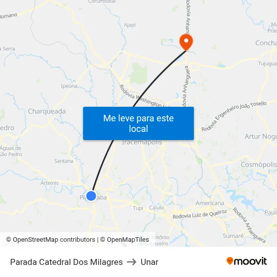 Parada Catedral Dos Milagres to Unar map