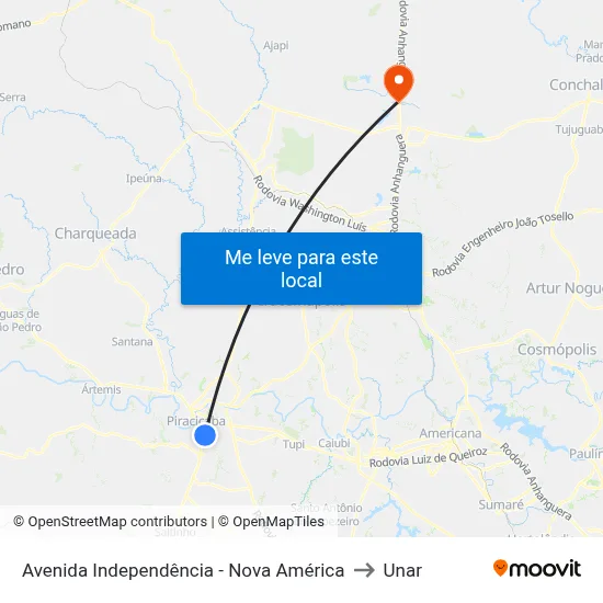 Avenida Independência - Nova América to Unar map