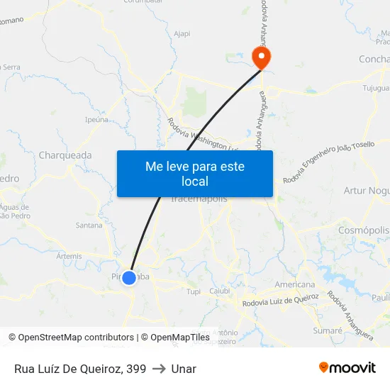 Rua Luíz De Queiroz, 399 to Unar map