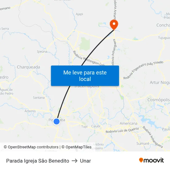 Parada Igreja São Benedito to Unar map
