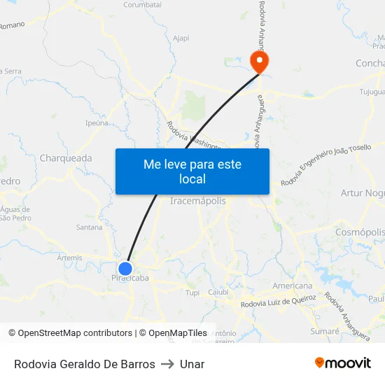 Rodovia Geraldo De Barros to Unar map