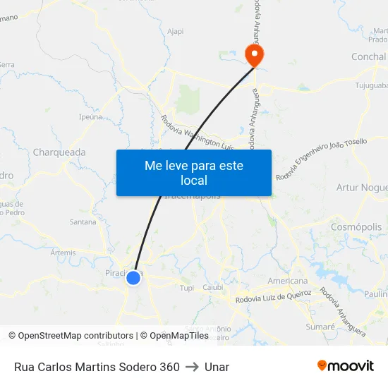 Rua Carlos Martins Sodero 360 to Unar map