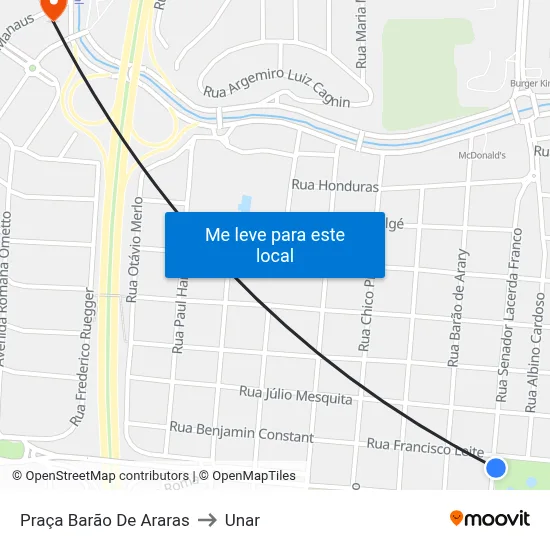 Praça Barão De Araras to Unar map
