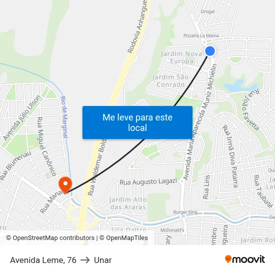 Avenida Leme, 76 to Unar map