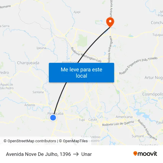 Avenida Nove De Julho, 1396 to Unar map
