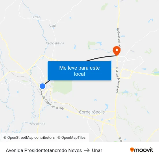 Avenida Presidentetancredo Neves to Unar map