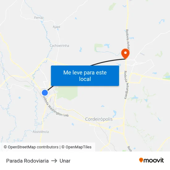 Parada Rodoviaria to Unar map