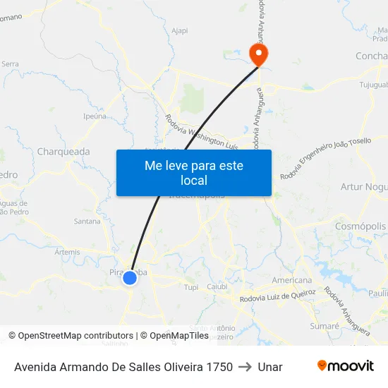 Avenida Armando De Salles Oliveira 1750 to Unar map