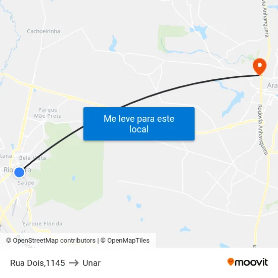 Rua Dois,1145 to Unar map