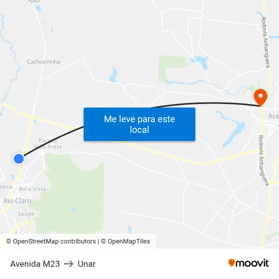 Avenida M23 to Unar map