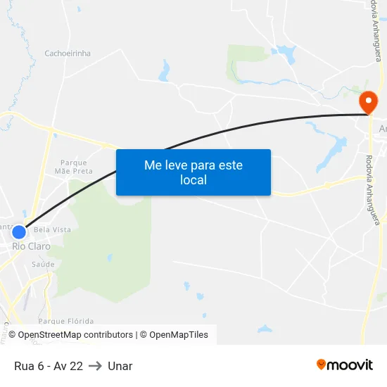 Rua 6 - Av 22 to Unar map