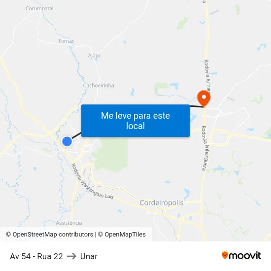 Av 54 - Rua 22 to Unar map