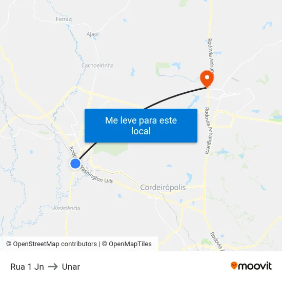 Rua 1 Jn to Unar map