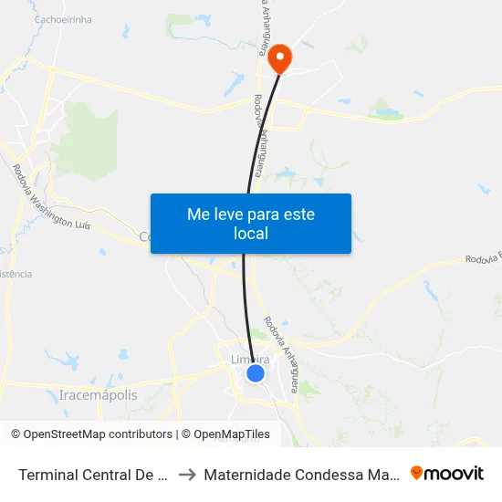 Terminal Central De Limeira to Maternidade Condessa Maria Cresp map