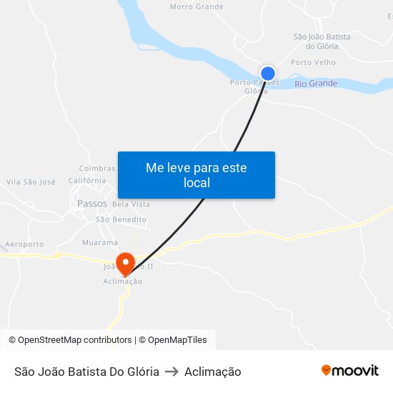 São João Batista Do Glória to Aclimação map