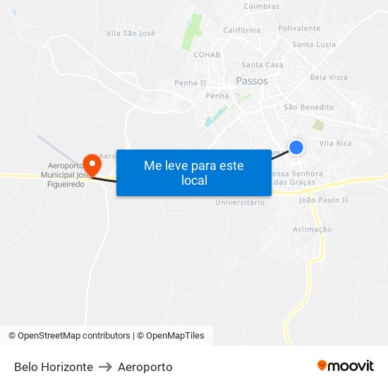 Belo Horizonte to Aeroporto map