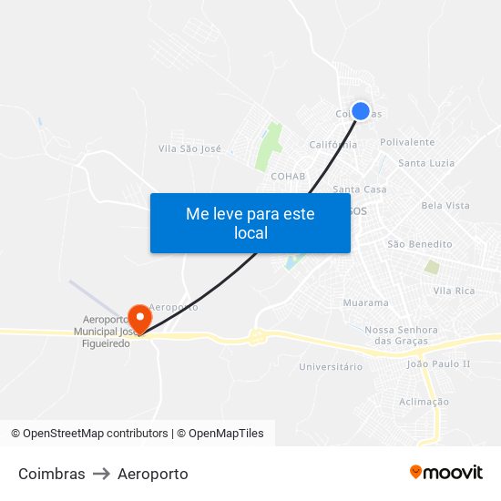 Coimbras to Aeroporto map