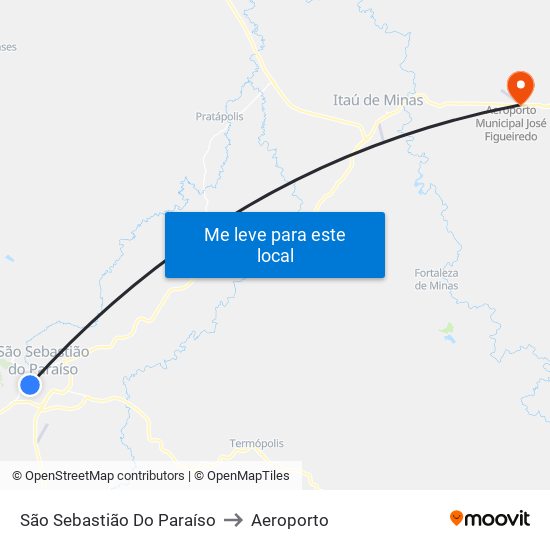 São Sebastião Do Paraíso to Aeroporto map