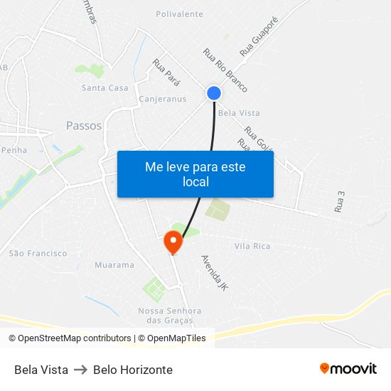Bela Vista to Belo Horizonte map