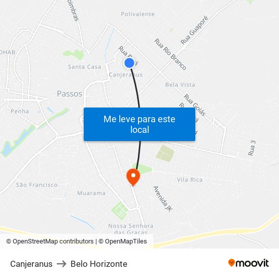 Canjeranus to Belo Horizonte map