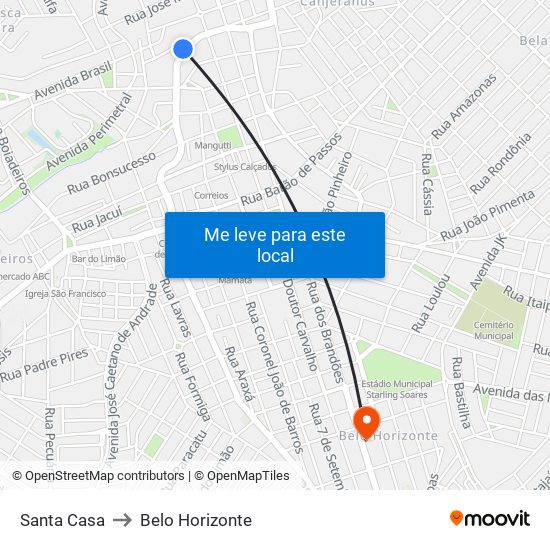 Santa Casa to Belo Horizonte map