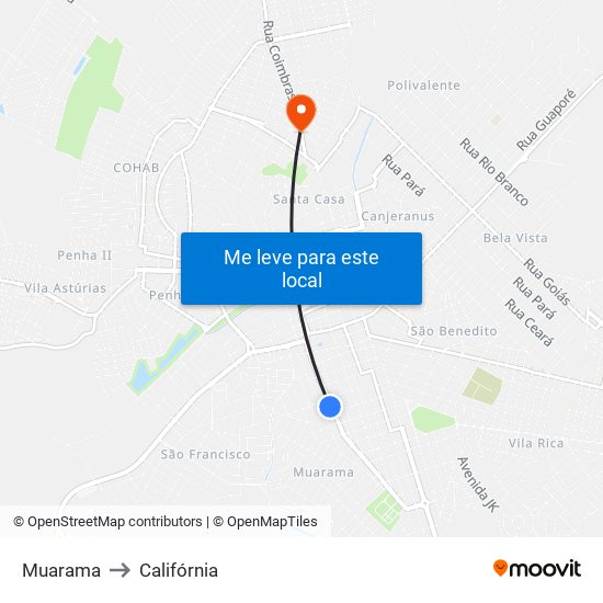 Muarama to Califórnia map