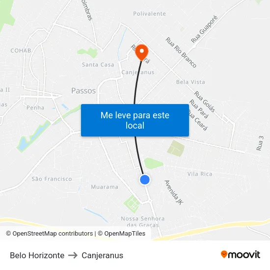 Belo Horizonte to Canjeranus map