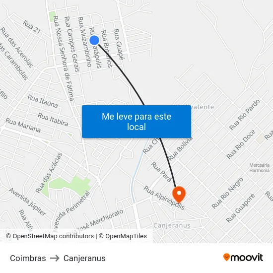 Coimbras to Canjeranus map