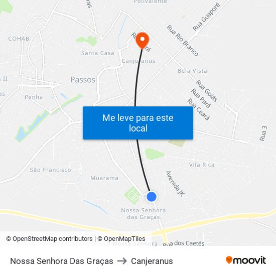 Nossa Senhora Das Graças to Canjeranus map