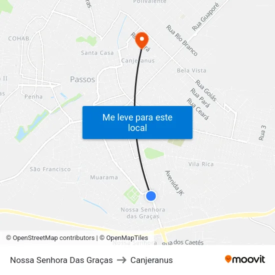 Nossa Senhora Das Graças to Canjeranus map