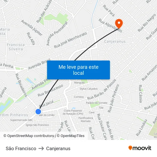 São Francisco to Canjeranus map