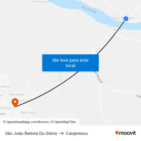 São João Batista Do Glória to Canjeranus map