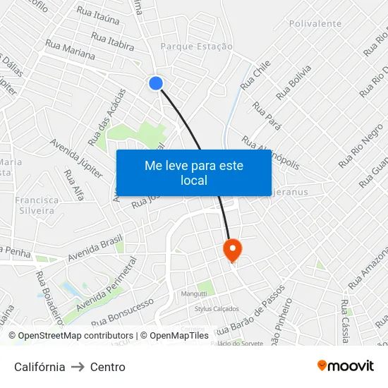 Califórnia to Centro map