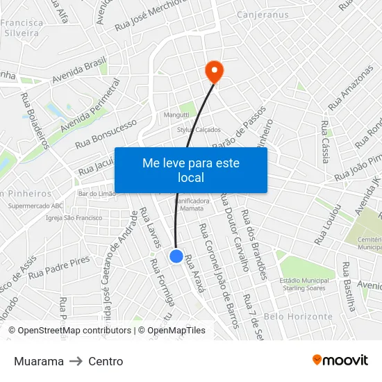 Muarama to Centro map