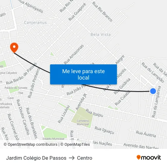 Jardim Colégio De Passos to Centro map