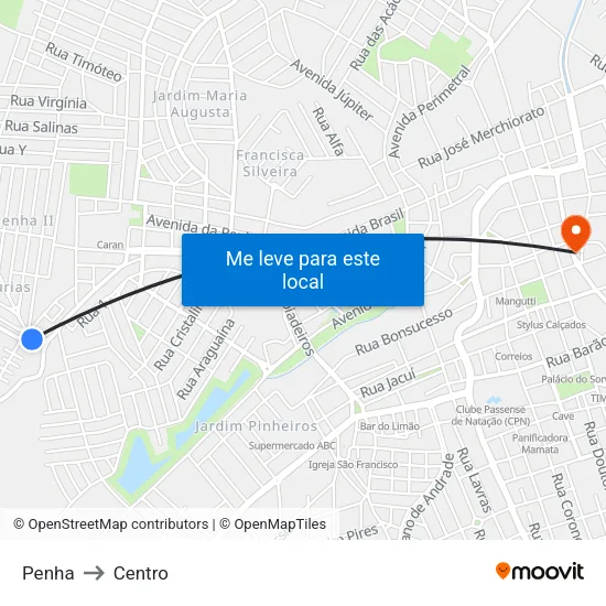 Penha to Centro map