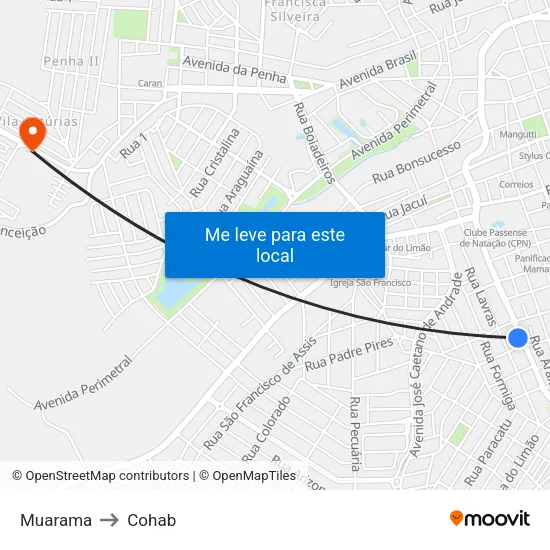 Muarama to Cohab map