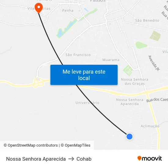 Nossa Senhora Aparecida to Cohab map