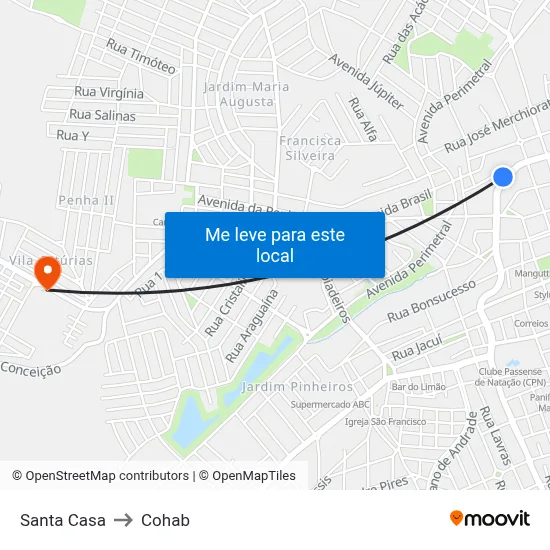 Santa Casa to Cohab map