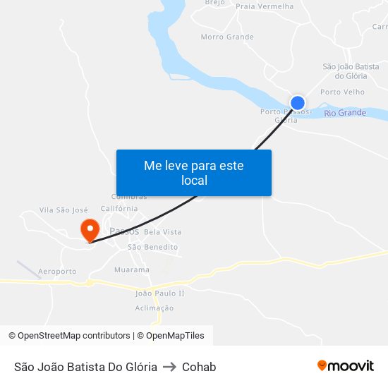 São João Batista Do Glória to Cohab map