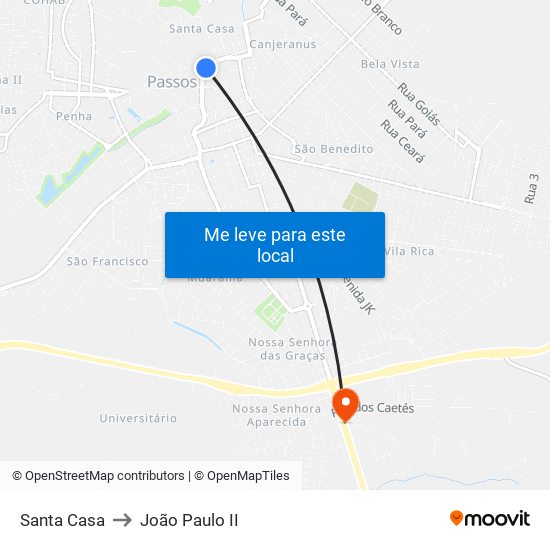 Santa Casa to João Paulo II map