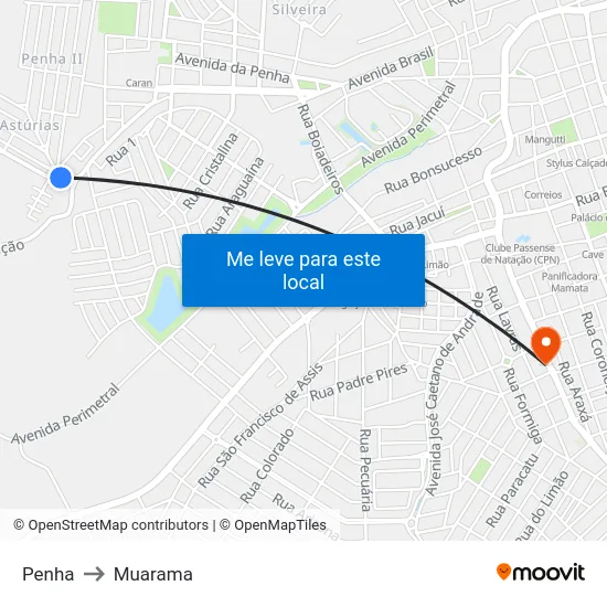Penha to Muarama map