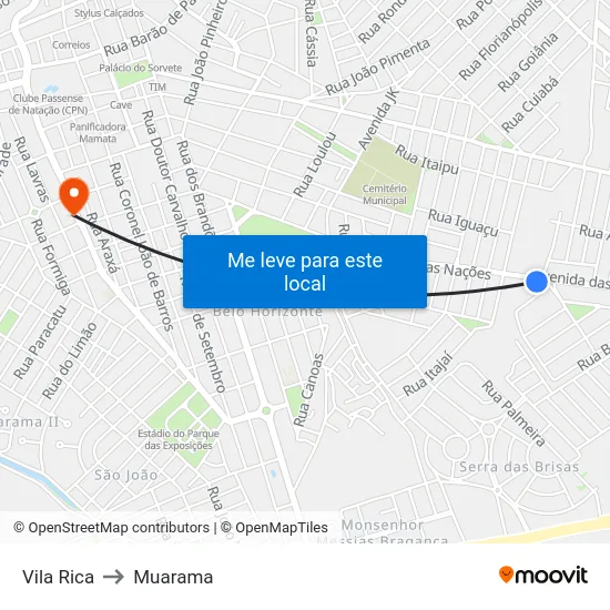 Vila Rica to Muarama map