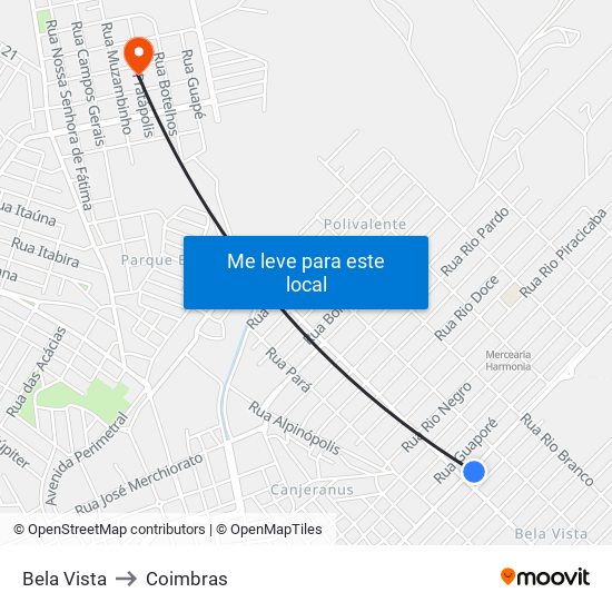 Bela Vista to Coimbras map