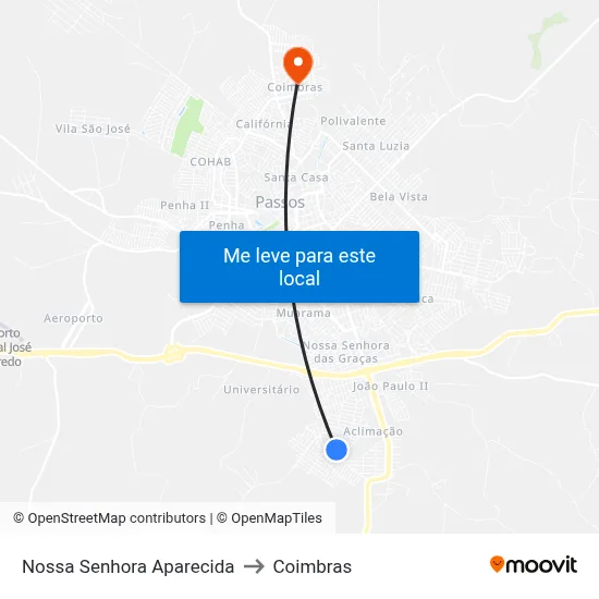 Nossa Senhora Aparecida to Coimbras map