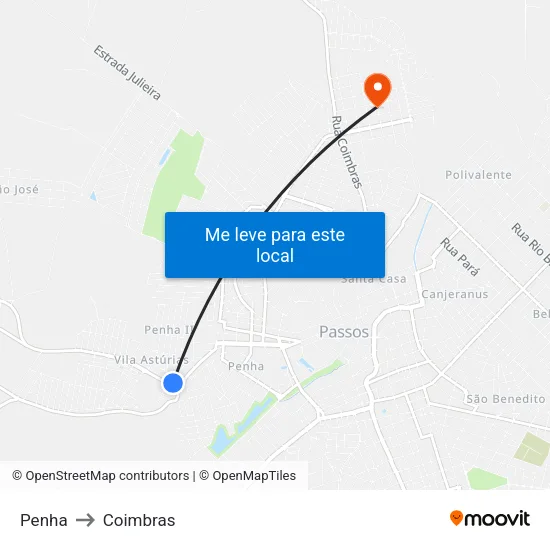 Penha to Coimbras map