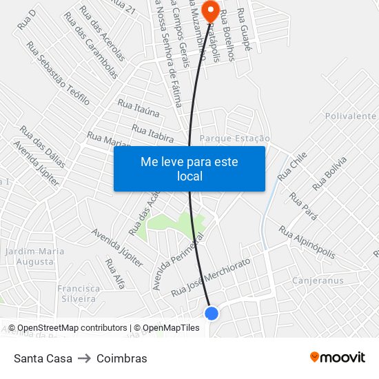 Santa Casa to Coimbras map