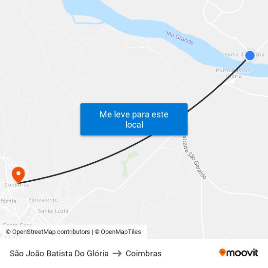 São João Batista Do Glória to Coimbras map